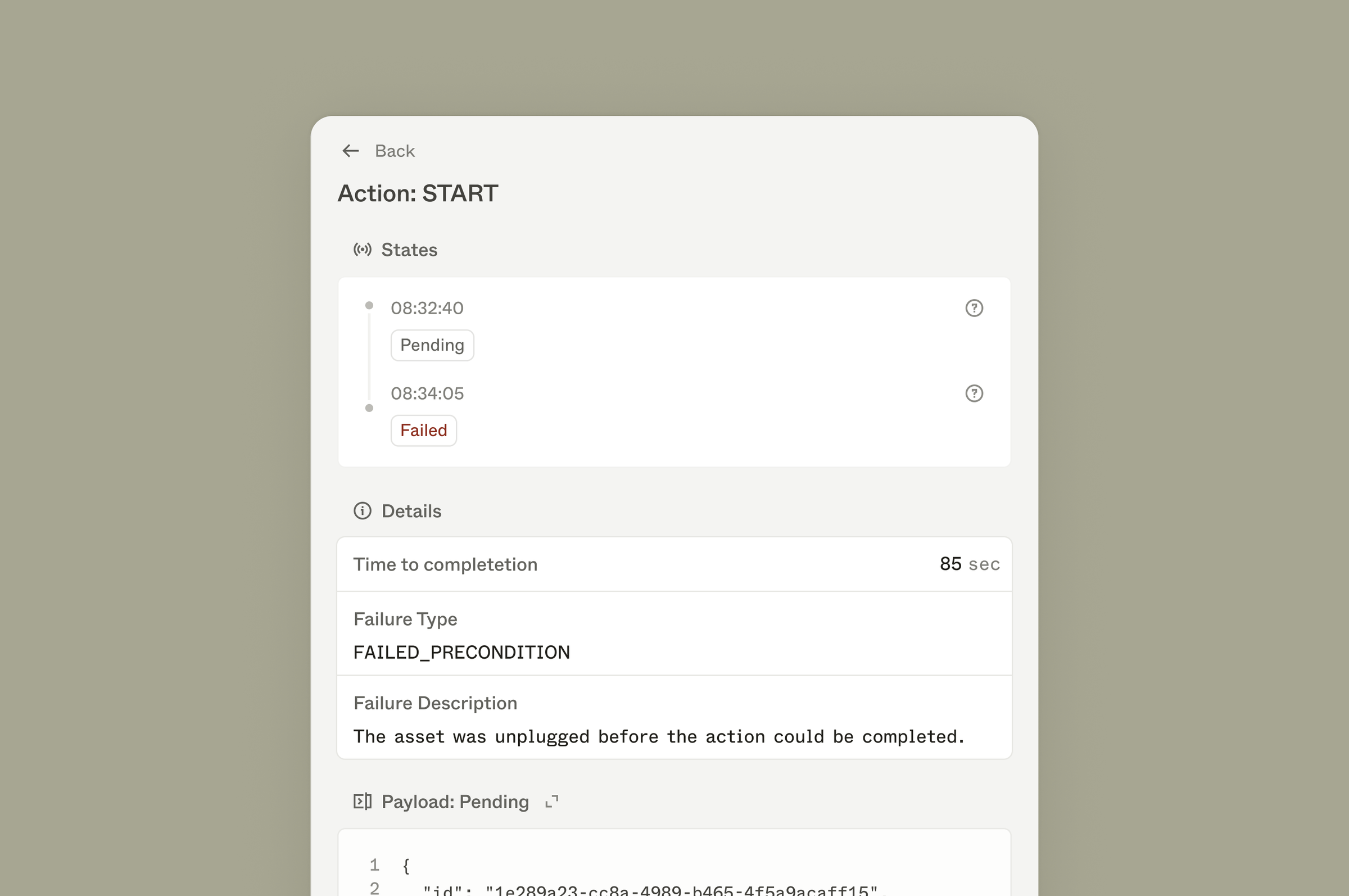 Enode Asset History action detail