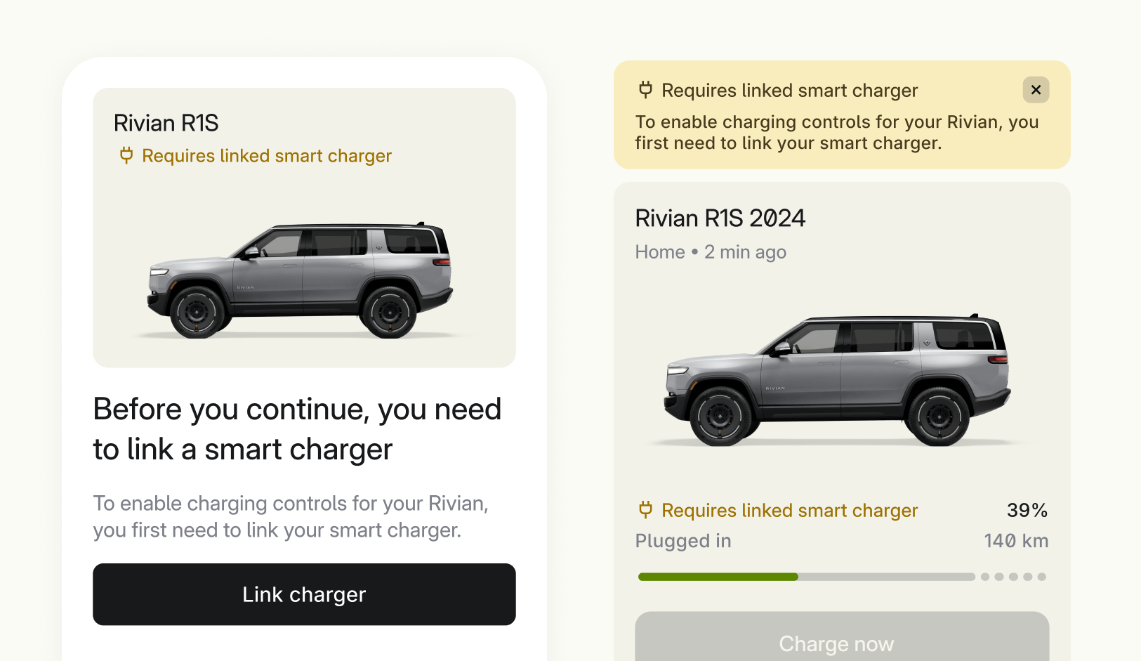 Screenshot showing state when charger pairing is required