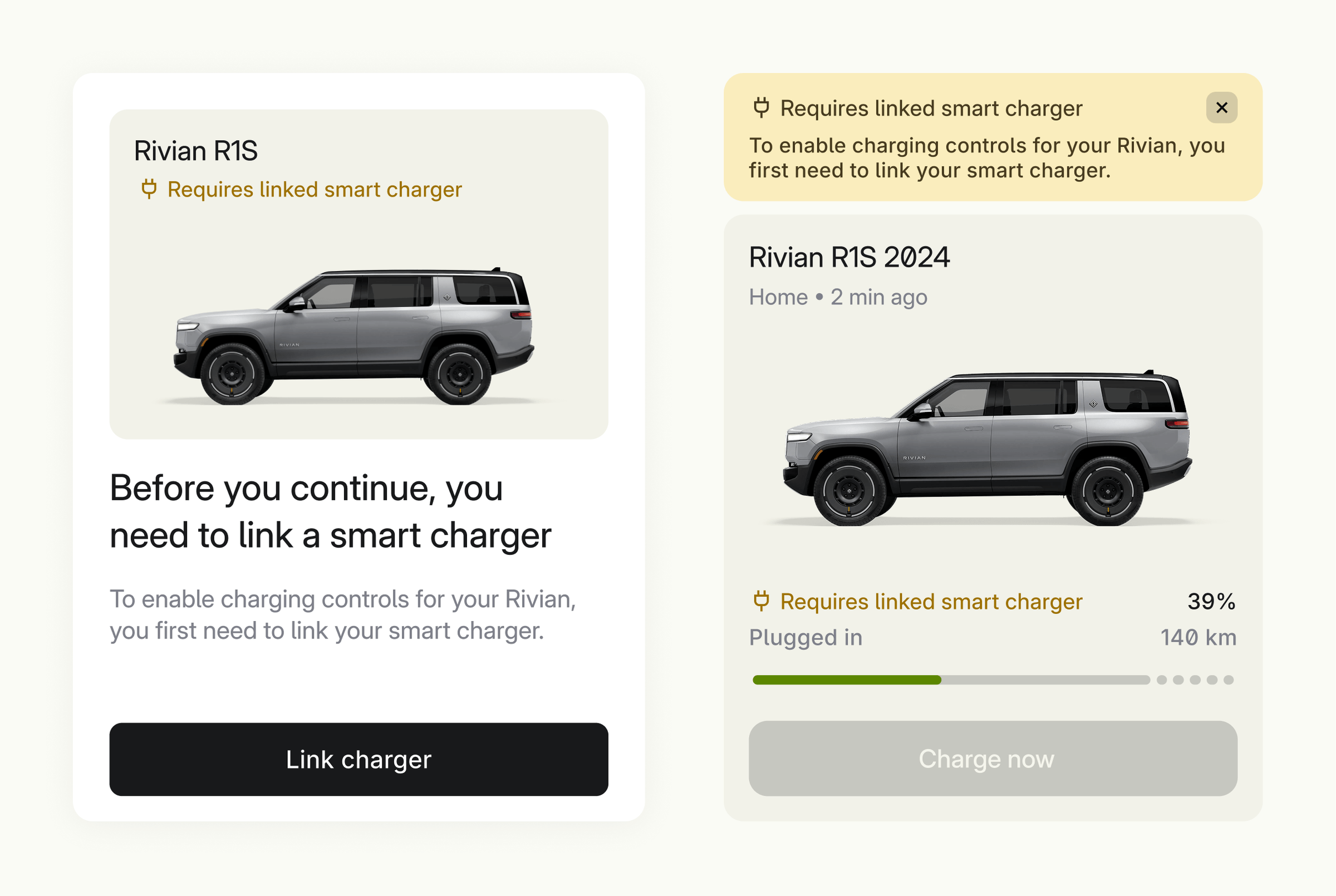 Screenshot showing state when charger pairing is required