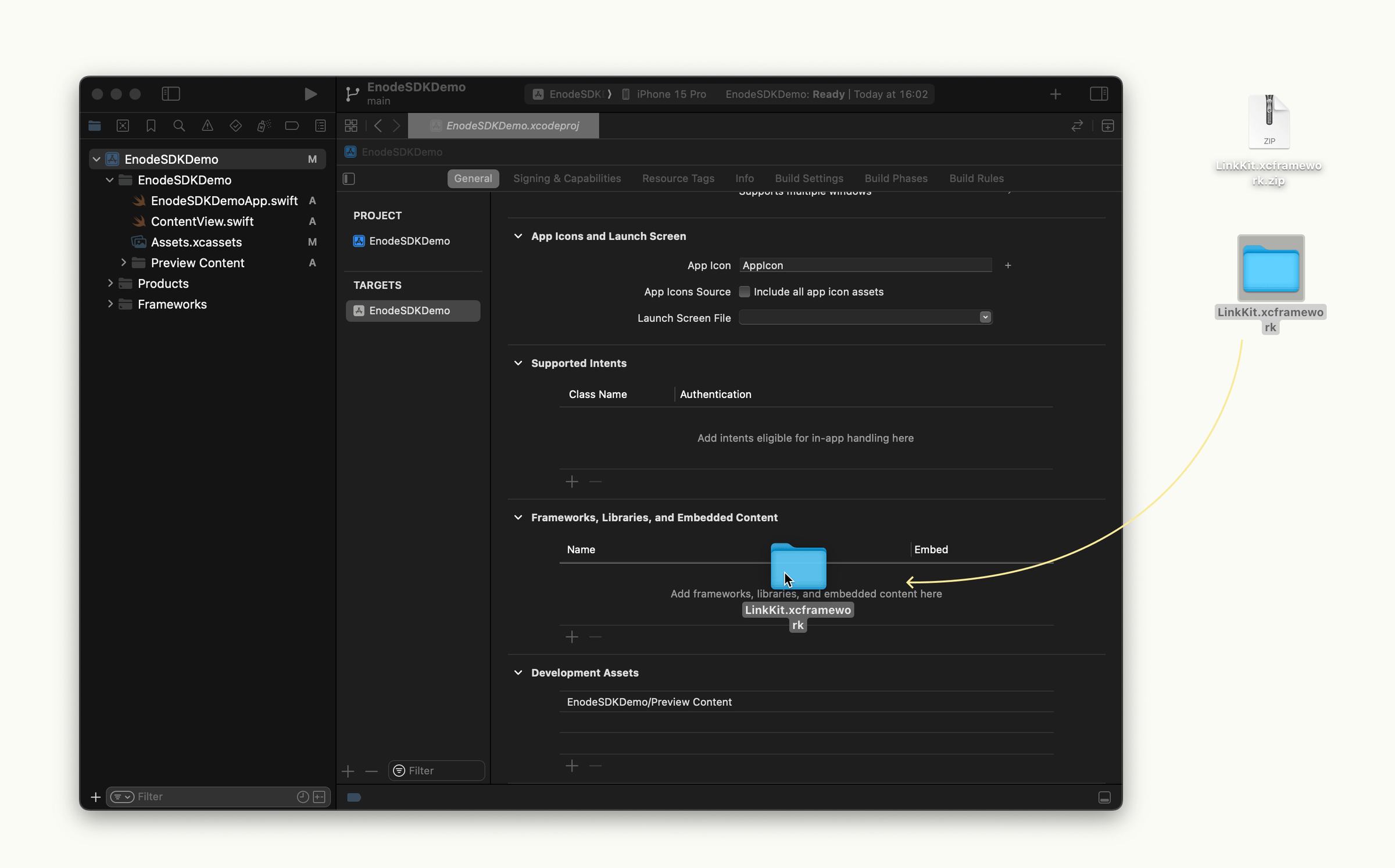 Adding the LinkKit framework to Xcode